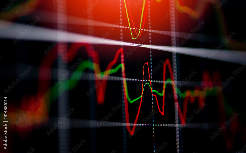 Stock market exchange line graph price with investment of business financial digital background - charts stock or forex trading indicator on computer monitor for investors